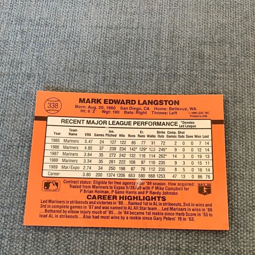 1990 Donruss Montreal Expos Baseball Card Trading Card